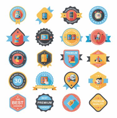 Alışveriş rozeti flaması düz tasarım arka plan seti, eps10