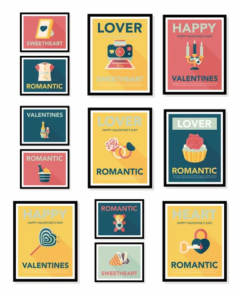 De dag van Valentijnskaarten poster platte banner ontwerp platte achtergrond instellen, eps10 — Stockvector