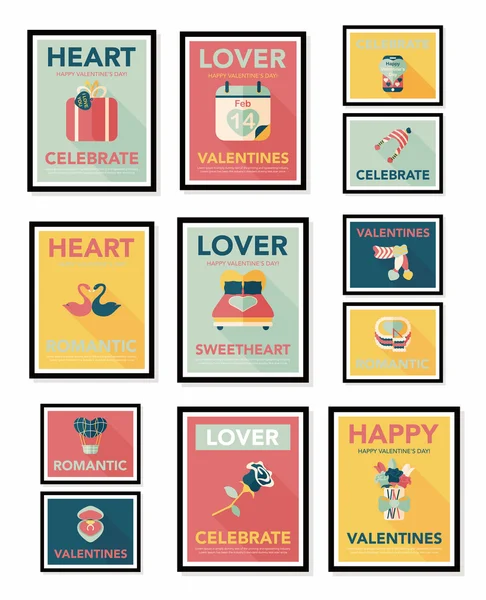Poster de la Saint-Valentin bannière plate design fond plat ensemble, eps10 — Image vectorielle