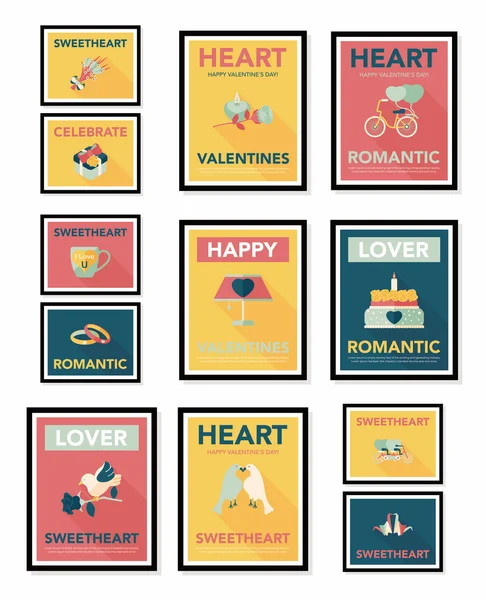 San Valentino poster banner piatto design piatto sfondo set, eps10 — Vettoriale Stock