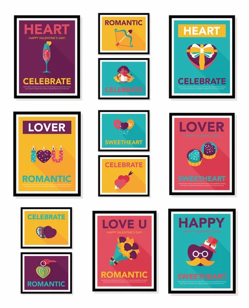 Valentinstag Plakat flache Banner Design flachen Hintergrund-Set, eps10 — Stockvektor