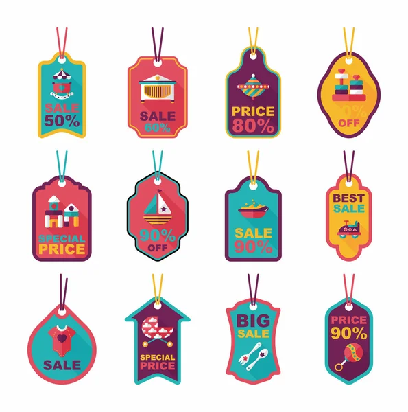 Baby tag banner design platt bakgrund set, eps10 — Stock vektor