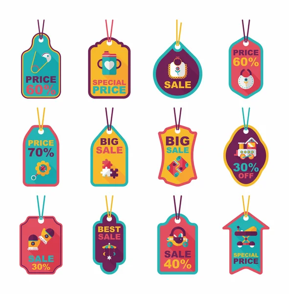 Bambino tag banner design piatto sfondo set, eps10 — Vettoriale Stock