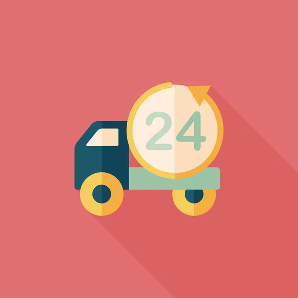 24 hours shopping freight transport flat icon with long shadow,e — Stock Vector