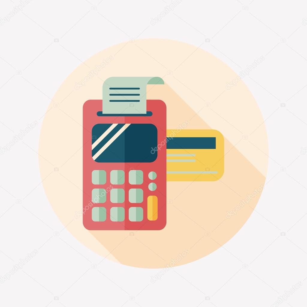 Shopping credit card machine flat icon with long shadow,eps10