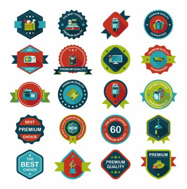 Alışveriş rozeti flaması düz tasarım arka plan seti, eps10