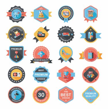 Alışveriş rozeti flaması düz tasarım arka plan seti, eps10