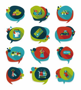alışveriş konuşma balonu düz tasarım arka plan ayarlamak, eps10
