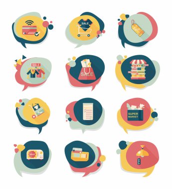 alışveriş konuşma balonu düz tasarım arka plan ayarlamak, eps10