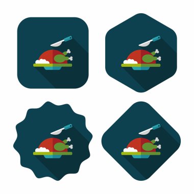 ızgara tavuk düz simgesi ile uzun gölge, eps10