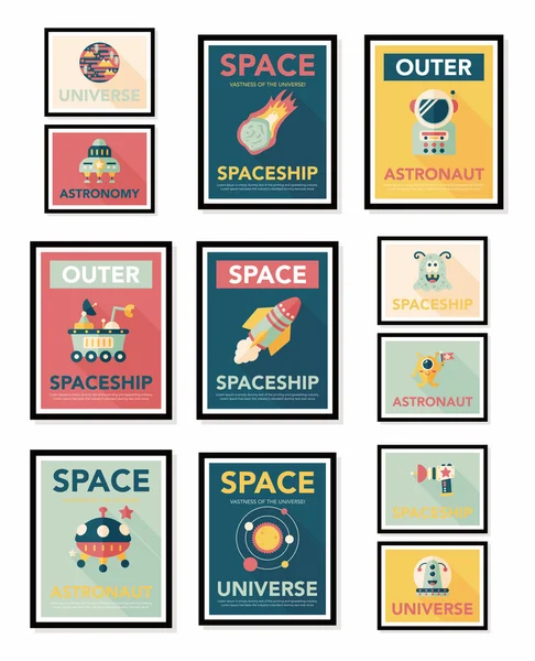 Space poster banner flat design background set, eps10 — Stock Vector
