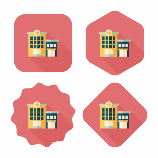 Icône plate de bâtiment hospitalier avec ombre longue, eps10 — Image vectorielle