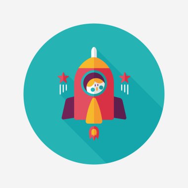 Uzay roket ve astronot uzun gölge, eps10 düz simgesi