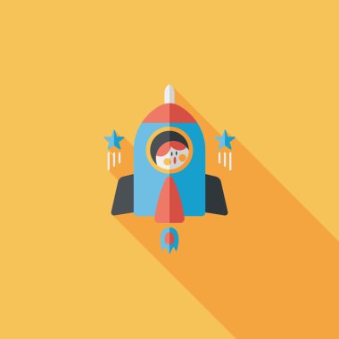 Uzay roket ve astronot uzun gölge, eps10 düz simgesi