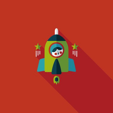 Uzay roket ve astronot uzun gölge, eps10 düz simgesi