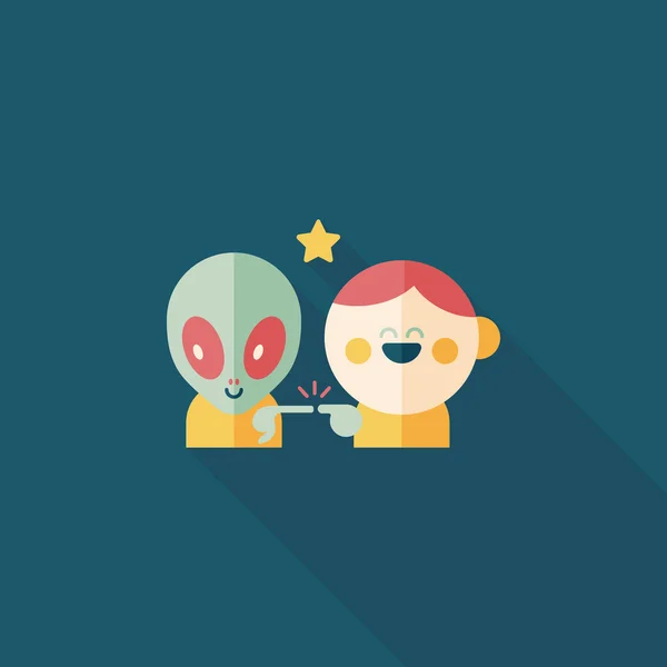 Espacio alienígena y chico amistad icono plano con sombra larga, eps10 — Vector de stock