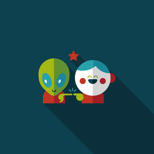 Espacio alienígena y chico amistad icono plano con sombra larga, eps10 — Vector de stock