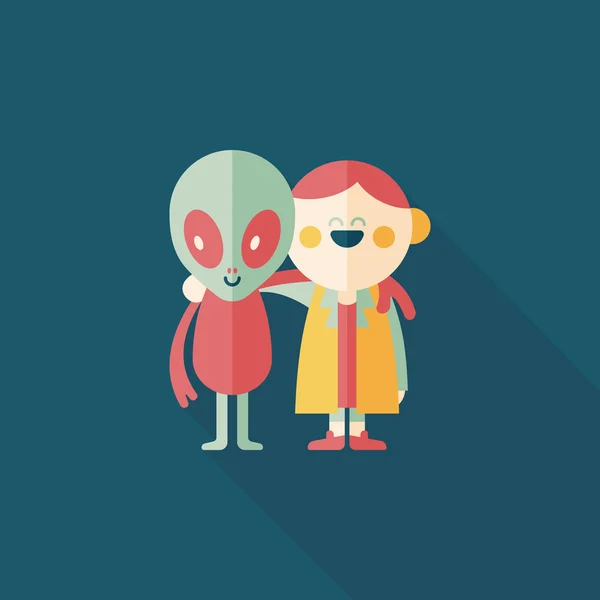 Espaço alienígena ícone de amizade plana com sombra longa, eps10 —  Vetores de Stock