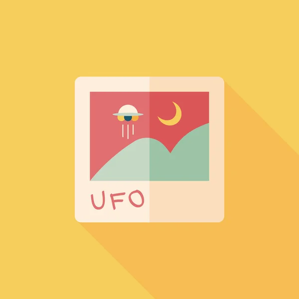 Ruimte Ufo platte fotopictogram met lange schaduw, eps10 — Stockvector