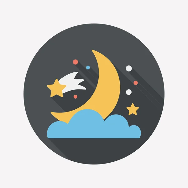 Lua espacial e ícone de estrela plana com sombra longa, eps10 — Vetor de Stock