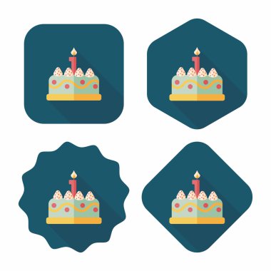 doğum günü pastası düz simgesi ile uzun gölge, eps10