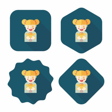 Çin yeni yılı kız uzun gölge, eps10 düz simgesiyle