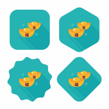 Çin yeni yılı düz simgesi ile uzun gölge, eps10, Altın külçe wi