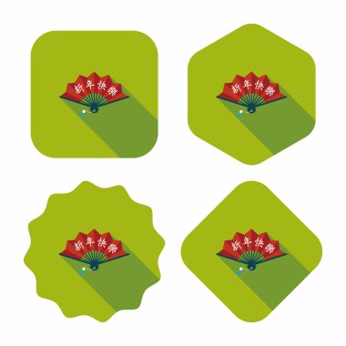 Çin yeni yılı uzun gölge, eps10, ile düz simgesi fan w katlama