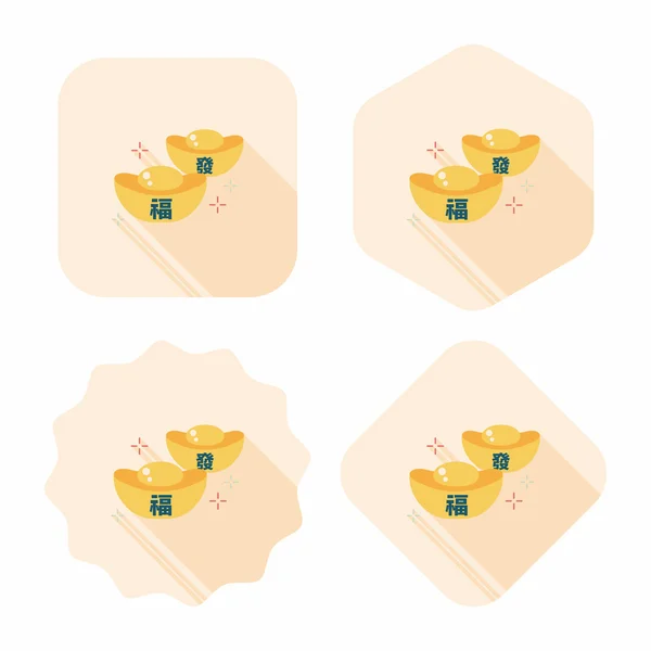 Chinees Nieuwjaar platte pictogram met lange schaduw, eps10, goudstaaf wi — Stockvector