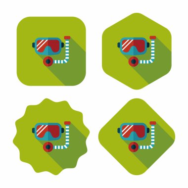 maske ve şnorkel düz simgesi ile uzun gölge, eps10