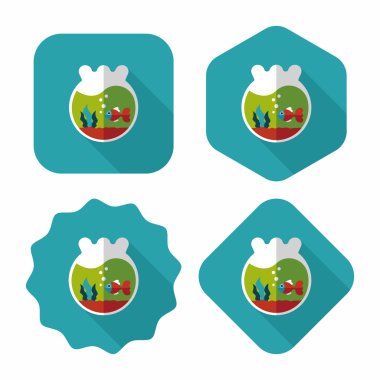 Düz simgesi uzun gölge, eps10 ile evde beslenen hayvan balık kase