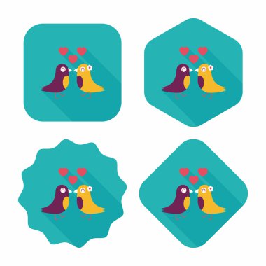 Sevgililer sevgilisi kuş düz simgesi ile uzun gölge, eps10