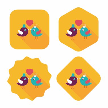 Sevgililer sevgilisi kuş düz simgesi ile uzun gölge, eps10