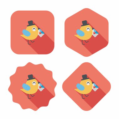 Sevgililer sevgilisi kuş düz simgesi ile uzun gölge, eps10