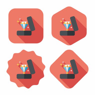 Sevgililer günü elmas yüzük düz simgesiyle uzun gölge, eps10