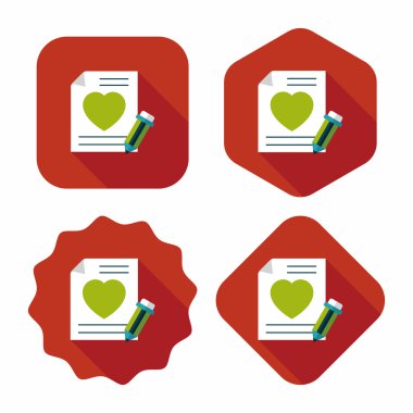 Sevgililer günü aşk mektubu düz simgesiyle uzun gölge, eps10