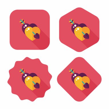 Sevgililer günü kalp ok ve yayla düz simgesi ile uzun gölge, e