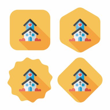 Sevgililer günü düğün kilise düz simgesiyle uzun gölge, eps10