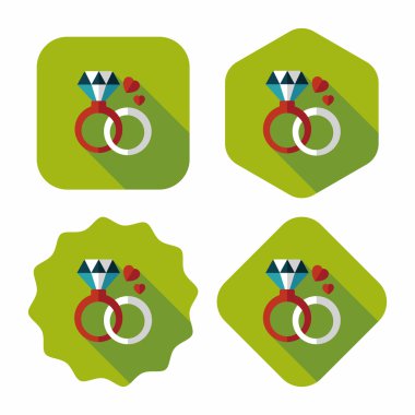 Sevgililer günü elmas yüzük düz simgesiyle uzun gölge, eps10