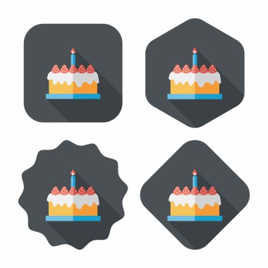 doğum günü pastası düz simgesi ile uzun gölge, eps10
