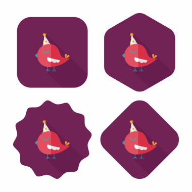 doğum günü şapkası düz simgesi uzun gölge, eps10 ile olan kuş