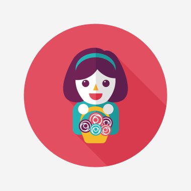 düğün çiçeği kız düz ikon, uzun gölge, eps10