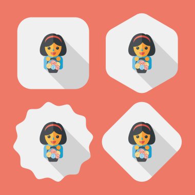 düğün çiçeği kız düz ikon, uzun gölge, eps10