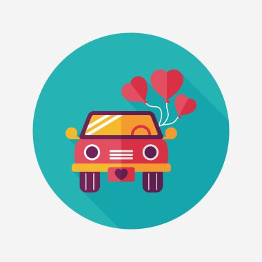 Düğün araba düz simgesi ile uzun gölge, eps10