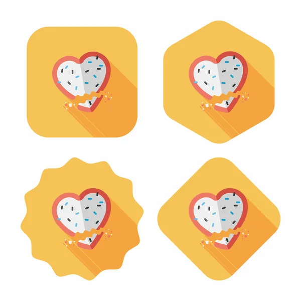 San Valentín galleta icono plano con sombra larga, eps10 — Vector de stock