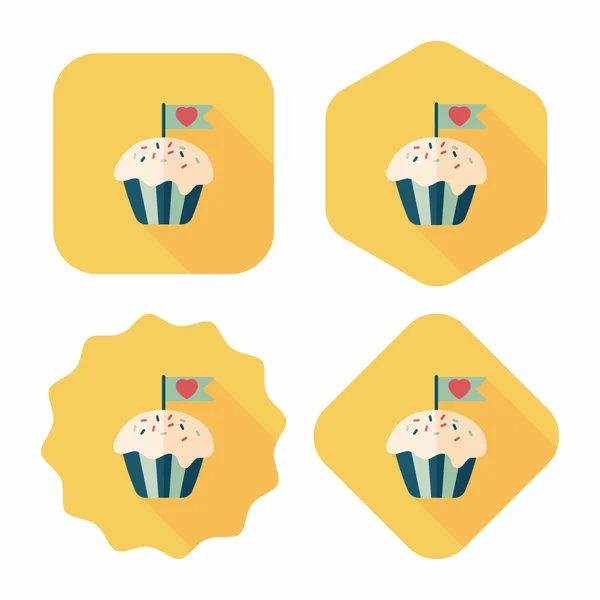 Dia dos Namorados cupcake ícone plano com sombra longa, eps10 —  Vetores de Stock