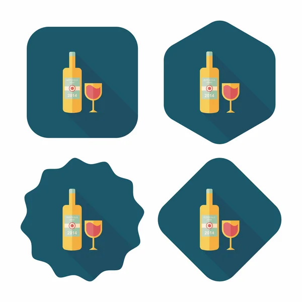 Garrafa de vinho e um ícone plano de vidro com sombra longa, eps10 — Vetor de Stock
