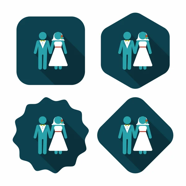 Svatební pár ploché ikony s dlouhý stín, eps10 — Stockový vektor