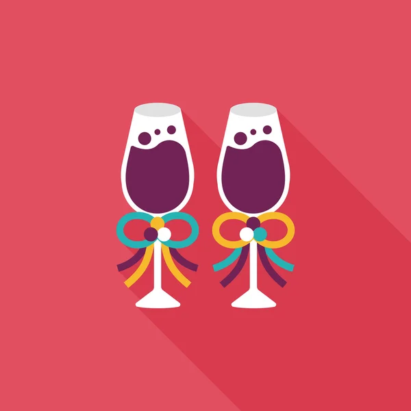 Svatební šampaňské plochá ikona s dlouhým stínem, eps10 — Stockový vektor