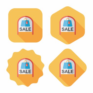 alışveriş mağazası Satılık işareti düz simgesi uzun gölge, eps10 ile